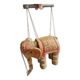 Ancien marionnette à fils éléphant en bois asiatique début 20ème pantin articulé