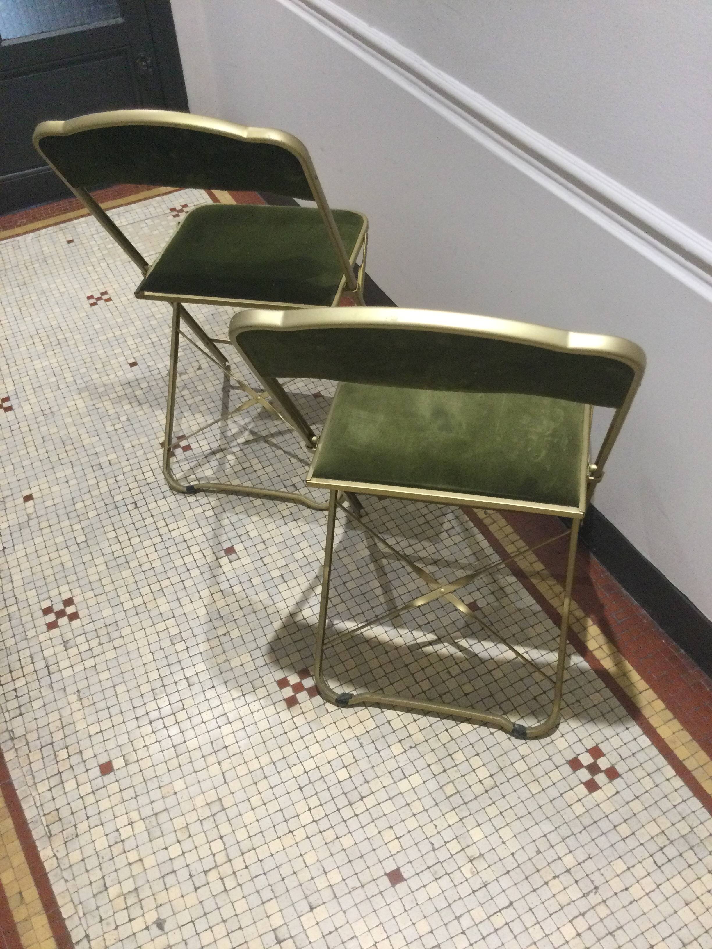 Pair of folding velvet chairs "Opera"