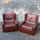 Pair of armchairs with very soft leather ears 80s