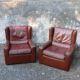 Pair of armchairs with very soft leather ears 80s