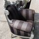 A pair of vintage armchairs, 1980s, lacquered wood and fabric