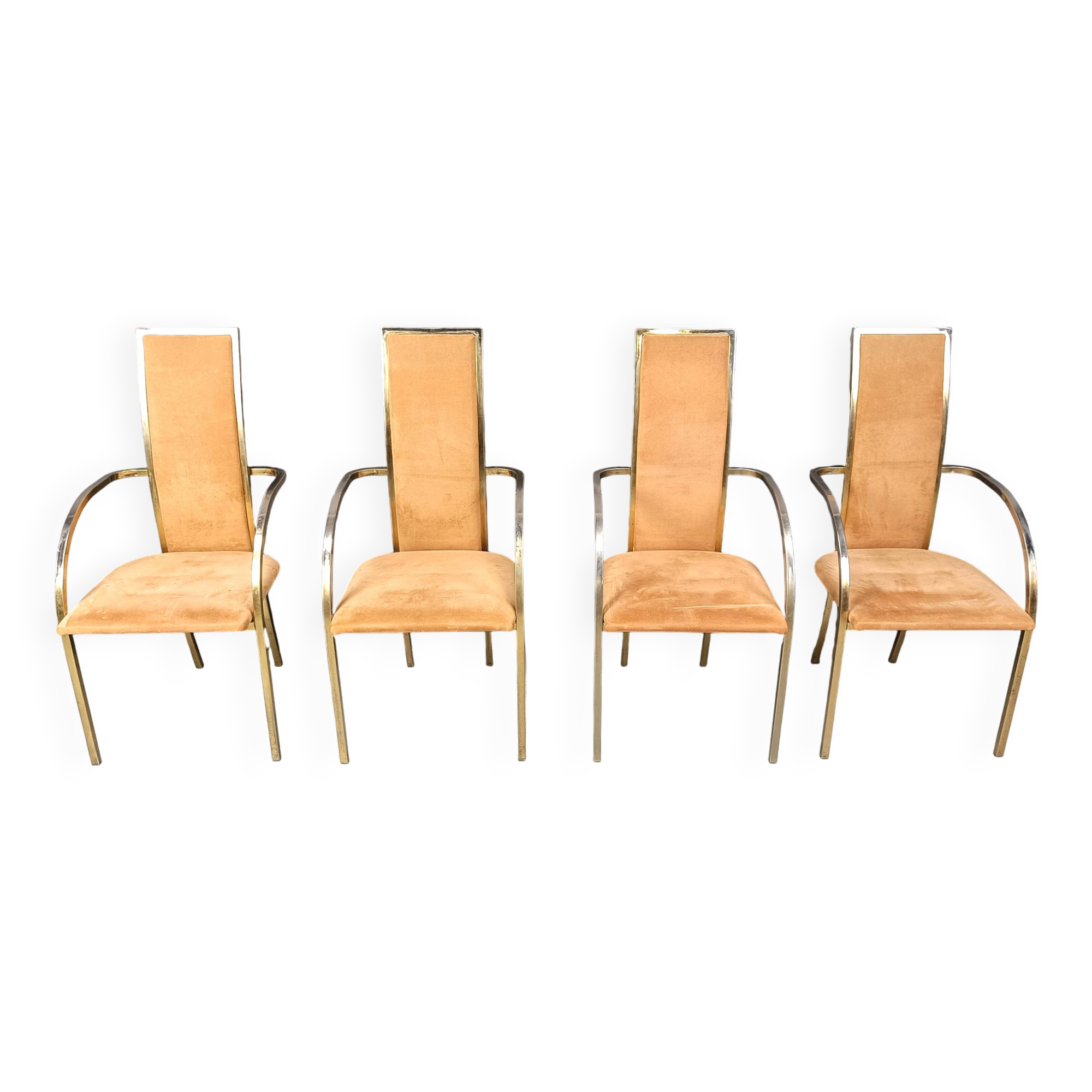 Brass dining chairs by Belgochrom, 1970s - set of 4
