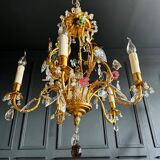 Lustrous pagoda from Maison Baguès in gilded bronze with a decoration of flowers and fruits in glass - 20th century