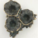 3-flower brass candlestick with green patina