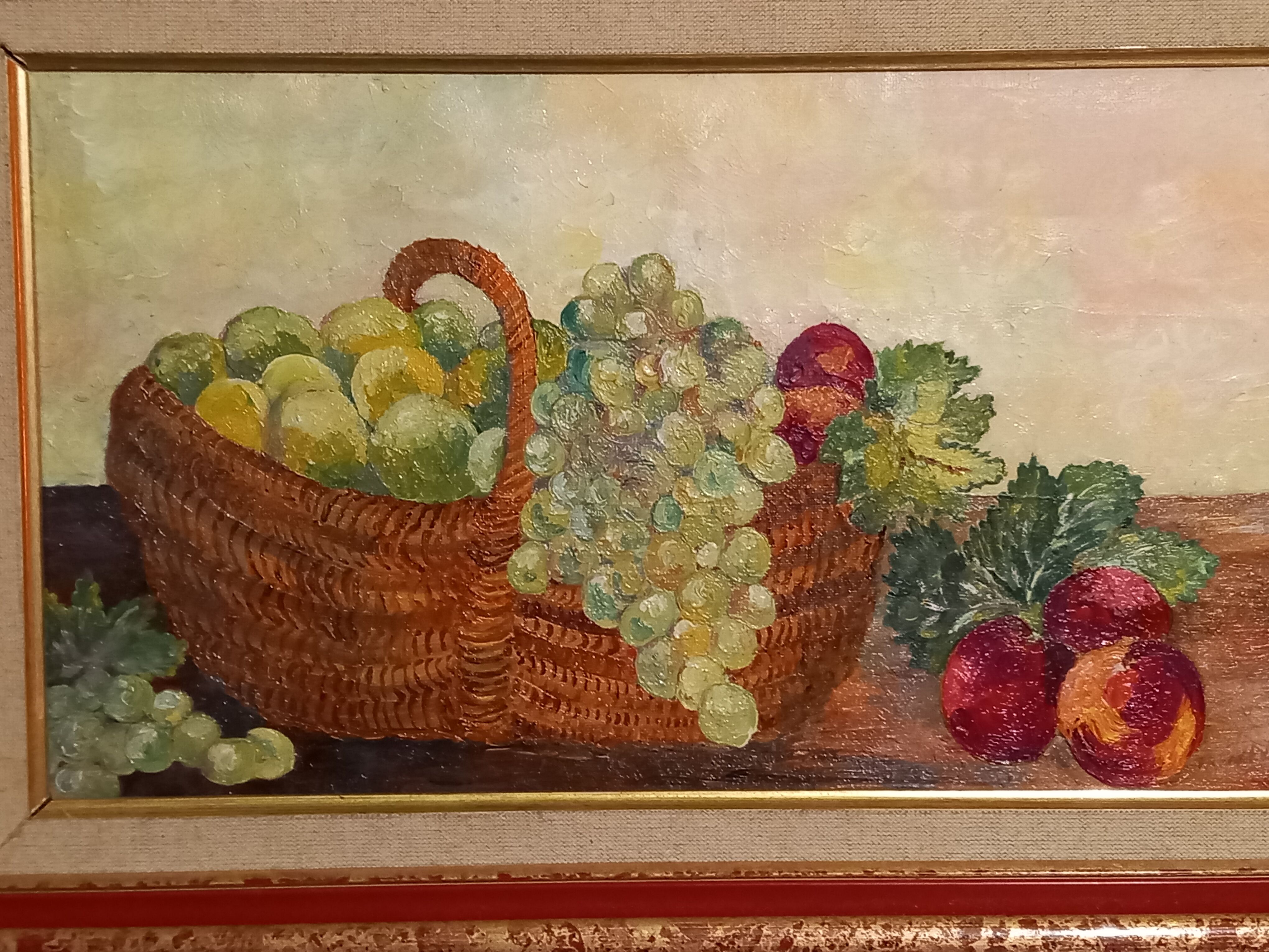 Oil on canvas-still life fruit basket