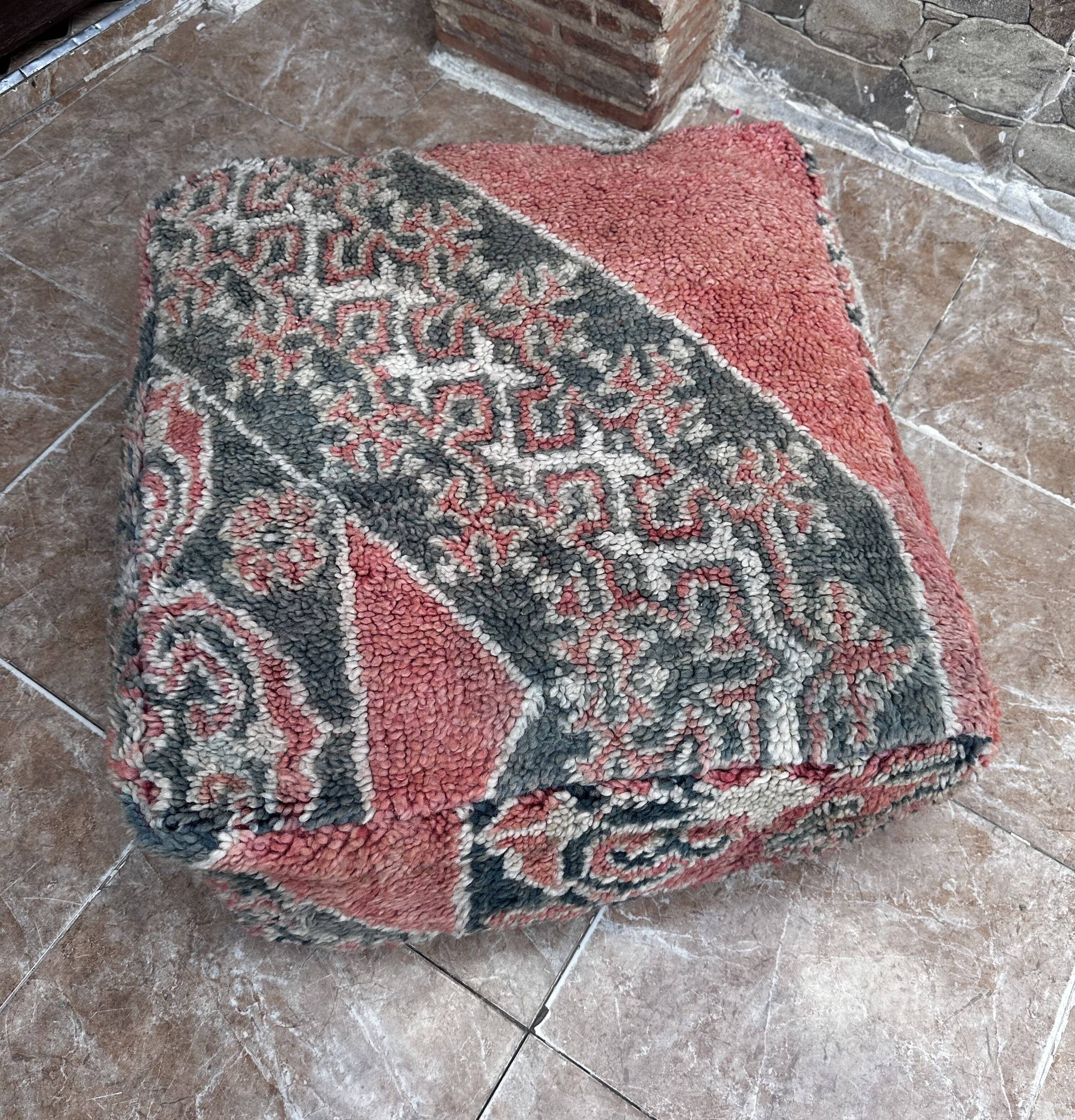 Handmade Berber Kilim pouf, floor cushion