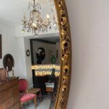 Large art deco mirror, oval, gold