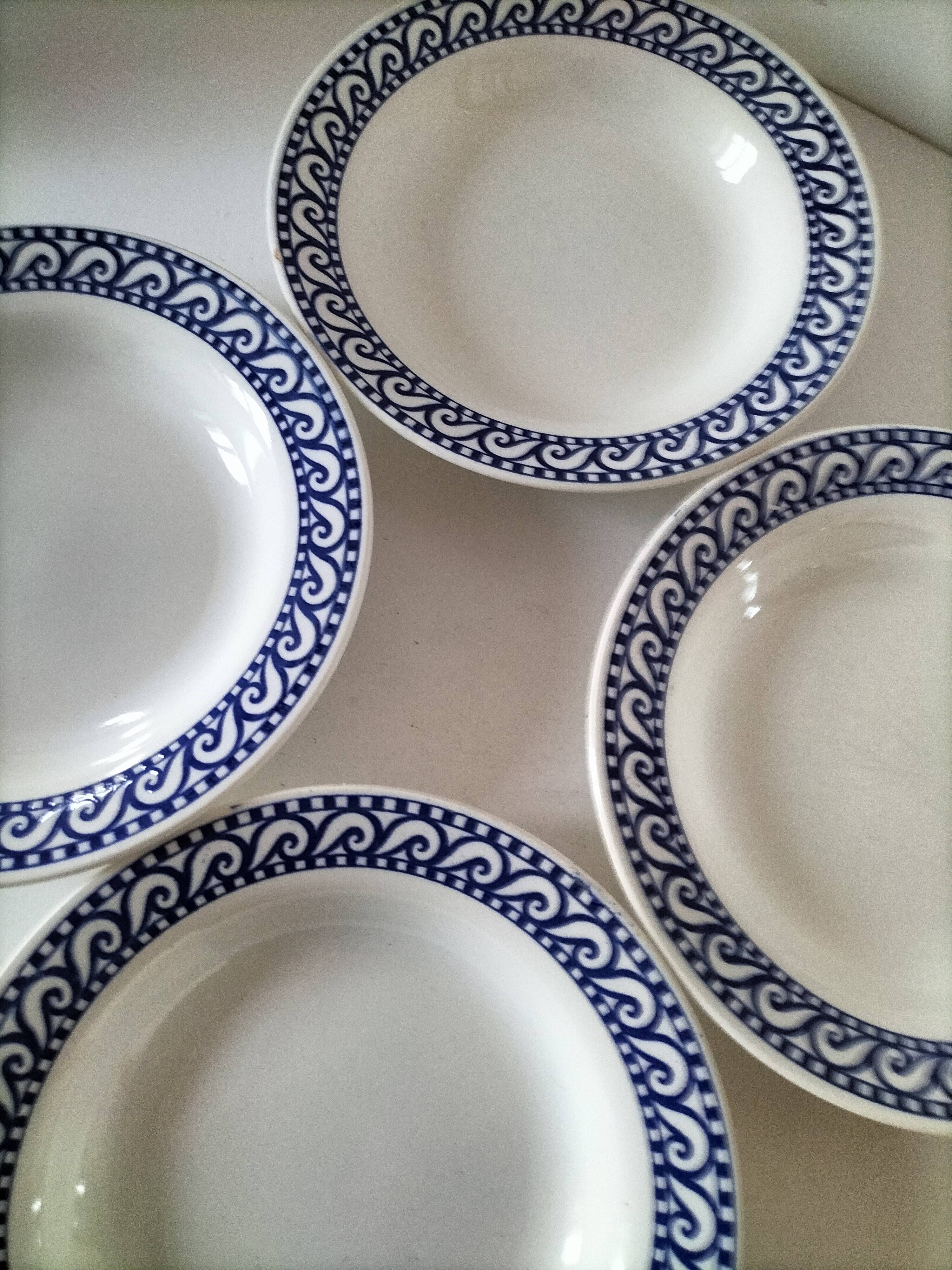Set of 4 vintage navy blue soup plates