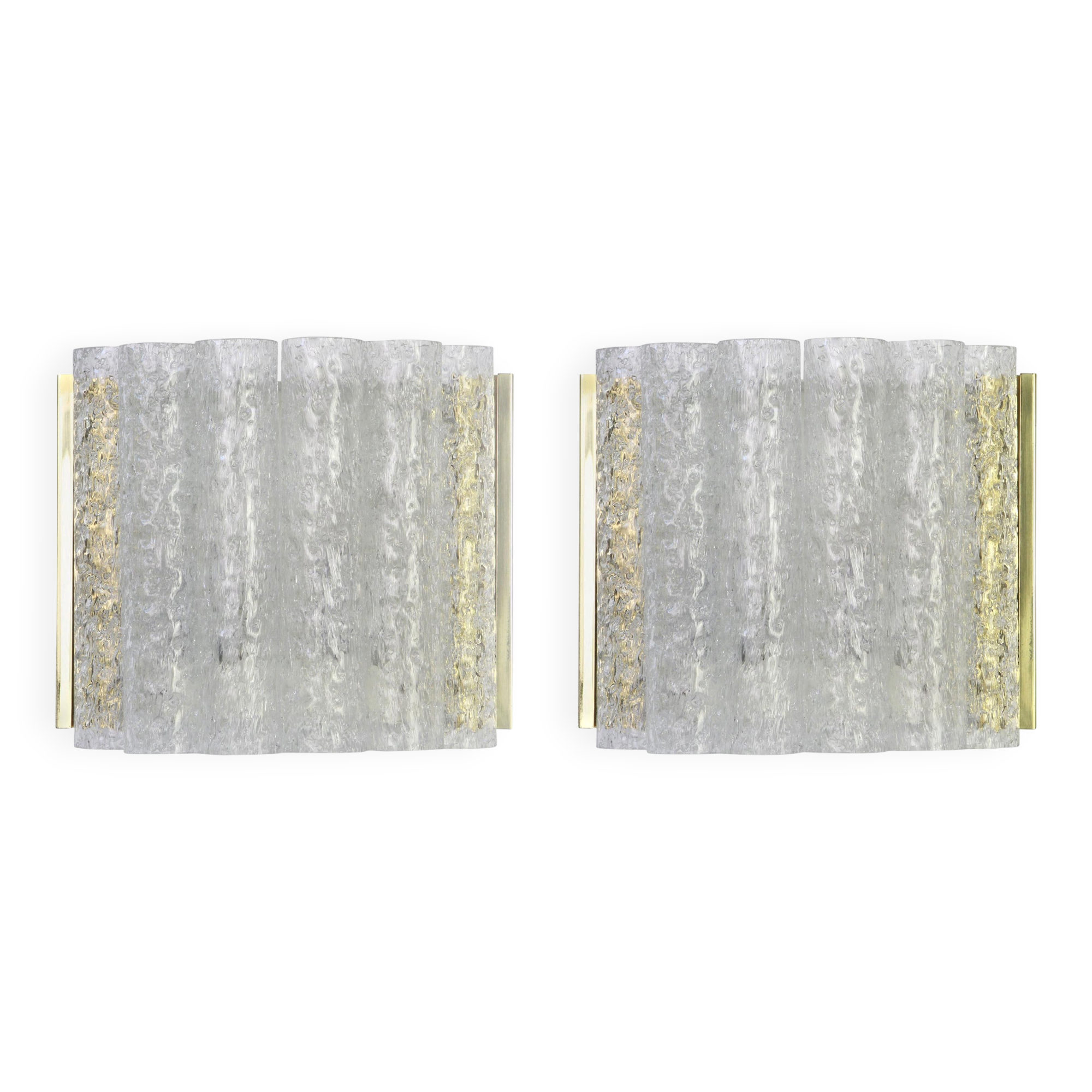 Pair of wall sconces in brass or frosted glass by Doria, Germany, 1960s.