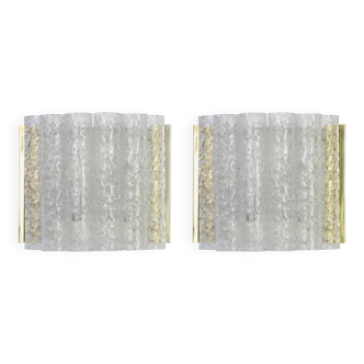 Pair of wall sconces in brass or frosted glass by Doria, Germany, 1960s.