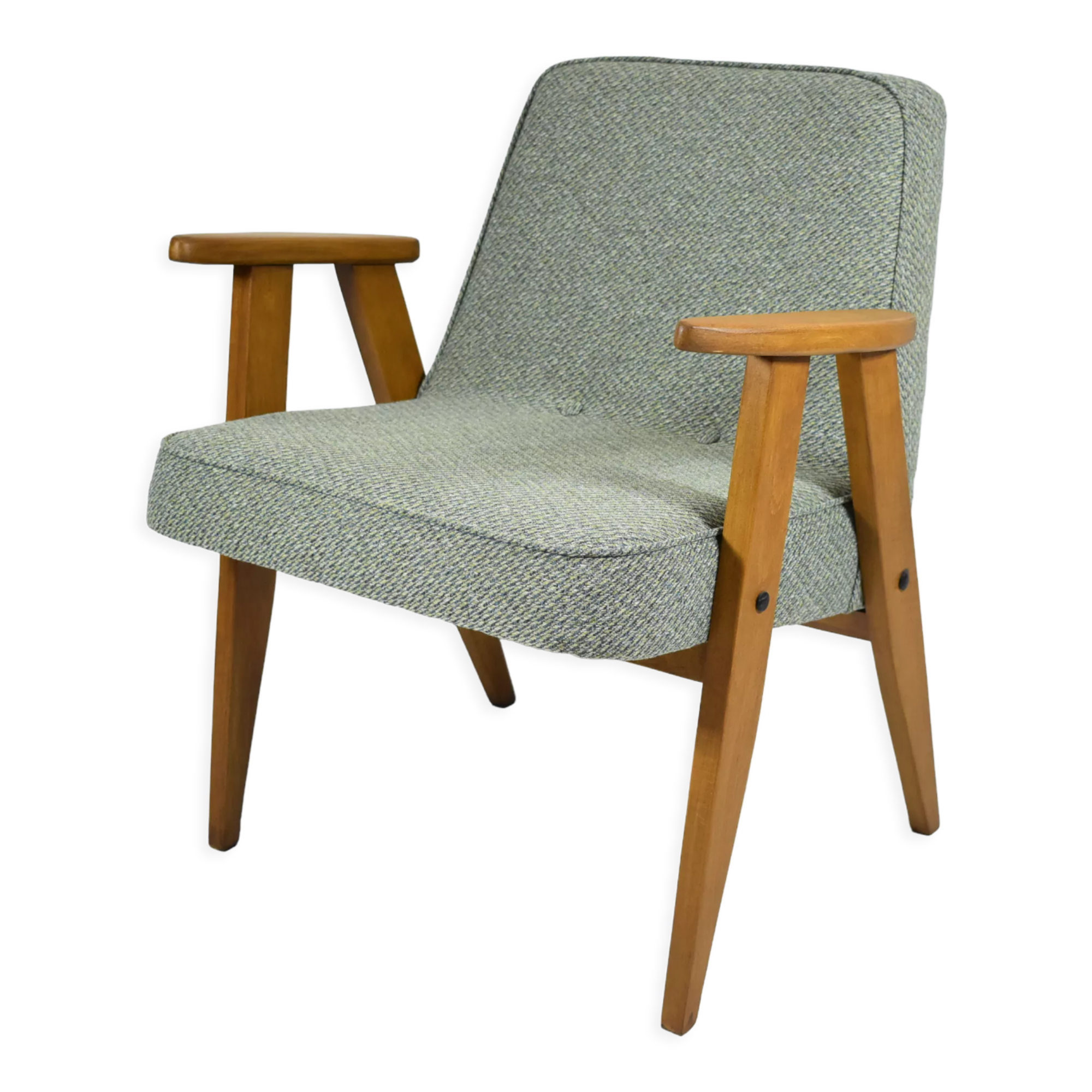 Armchair 366 by j. chierowski, green fabric, teak wood 1960