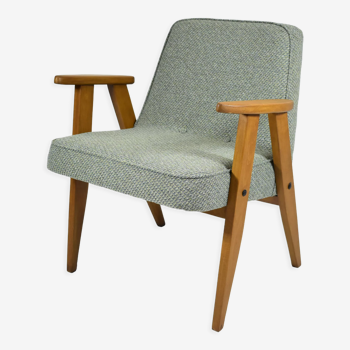 Armchair 366 by j. chierowski, green fabric, teak wood 1960