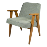 Armchair 366 by j. chierowski, green fabric, teak wood 1960