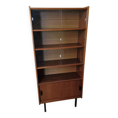 Vintage: Meuble vitrine en bois 5 rayons, 4 pieds en métal