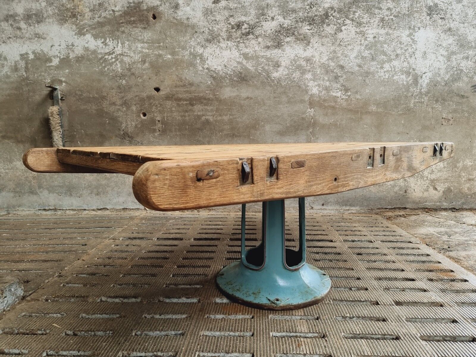 Antique dining table XXL on industrial machine leg