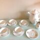 White porcelain coffee service with golden flowers / vintage 50s-60s