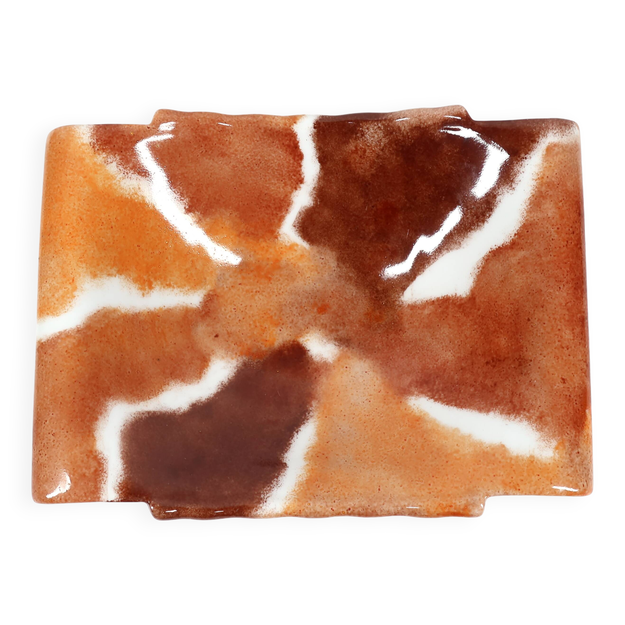 Handcrafted ceramic trinket dish in shades of brown and orange