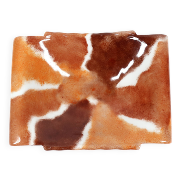 Handcrafted ceramic trinket dish in shades of brown and orange