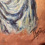 Orientalist portrait oil on cardboard signed Thyra