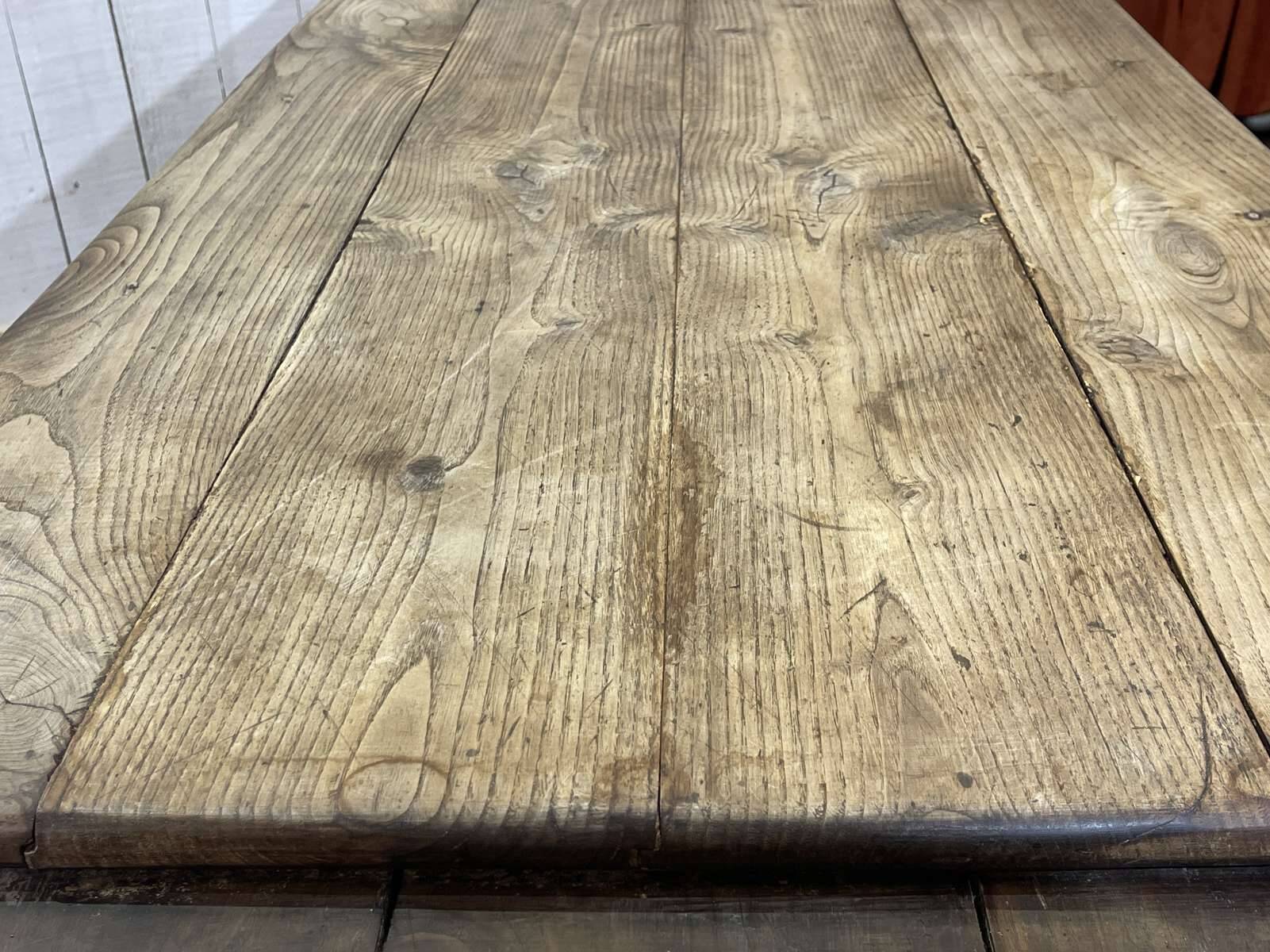 19th century farmhouse table in raw chestnut with original drawer and shelf
