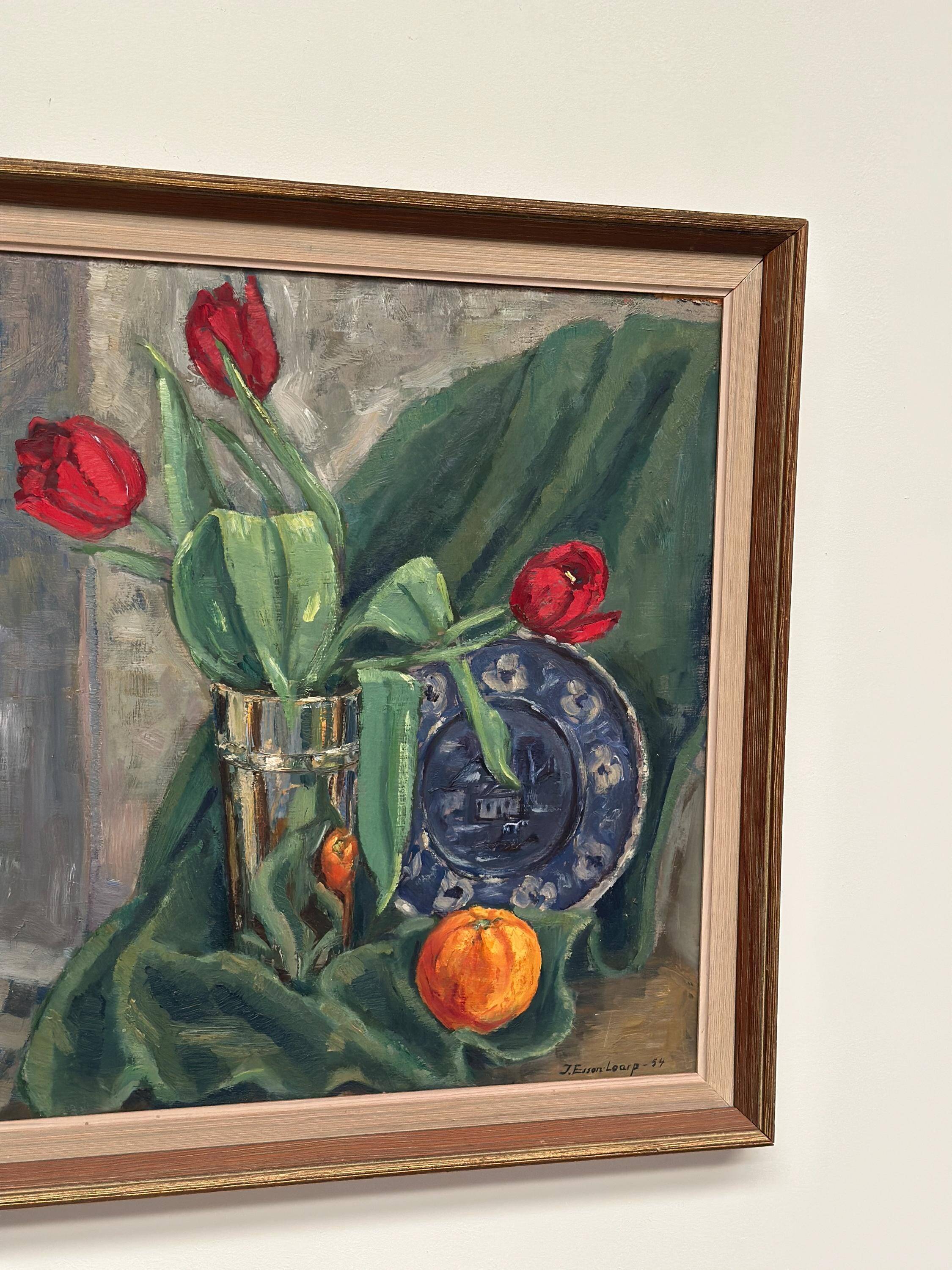 Swedish Oil on Panel – “Still Life with Tulips” by J. Essen Loarp