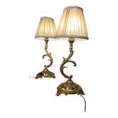 pair of chiselled bronze lamps, bedside, bedroom, new lampshade 38x15, electric ok