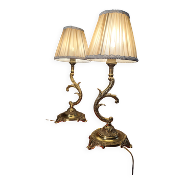 pair of chiselled bronze lamps, bedside, bedroom, new lampshade 38x15, electric ok