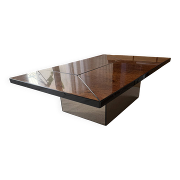 Coffee table bar with elm burl and mirrors Roche Bobois