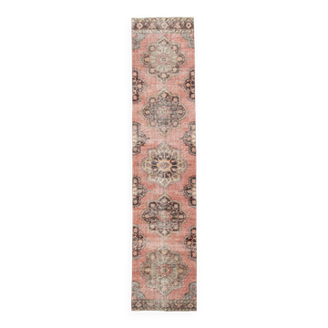 3x13 Pale Red Vintage Runner Rug, 85x388Cm