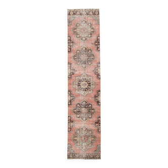 3x13 Pale Red Vintage Runner Rug, 85x388Cm