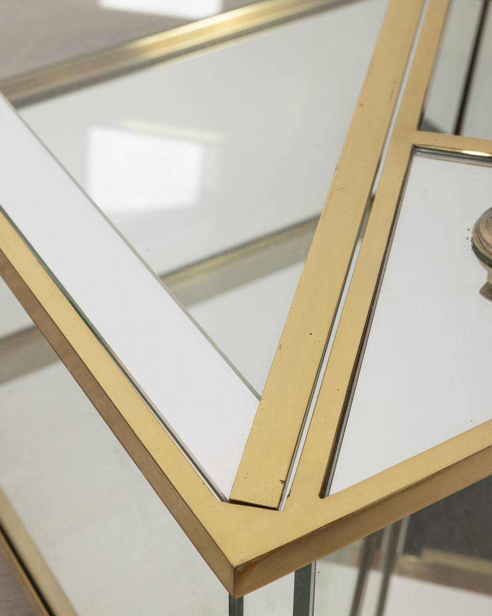 Vintage 60's table in golden brass and crystal italian design