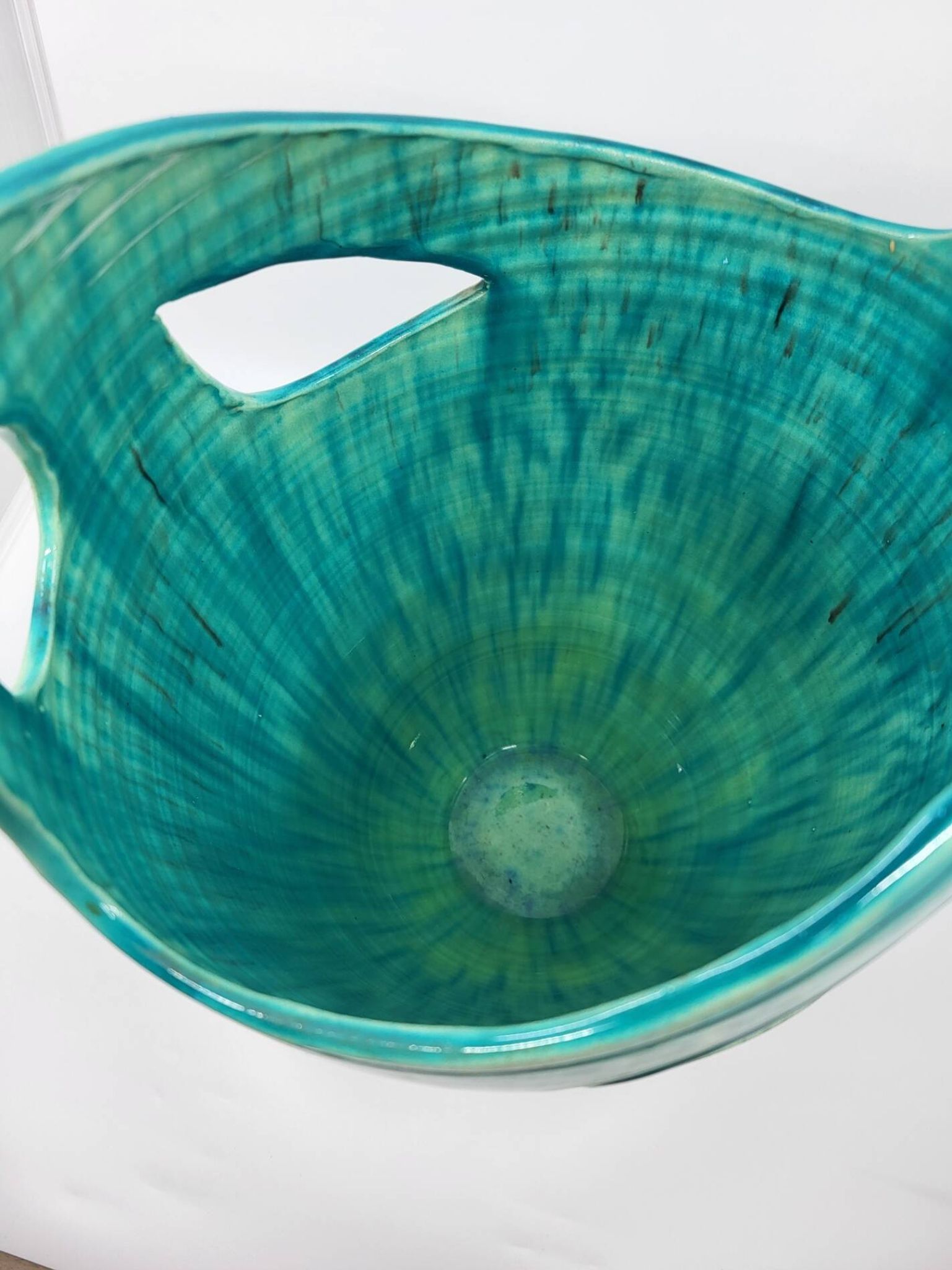 Accolay vase signed J C in brown and blue ceramic, France, vintage design 1960.