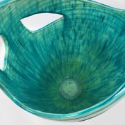 Accolay vase signed J C in brown and blue ceramic, France, vintage design 1960.