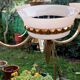 Art Deco chandelier with 4 lights in bronze and opaline.