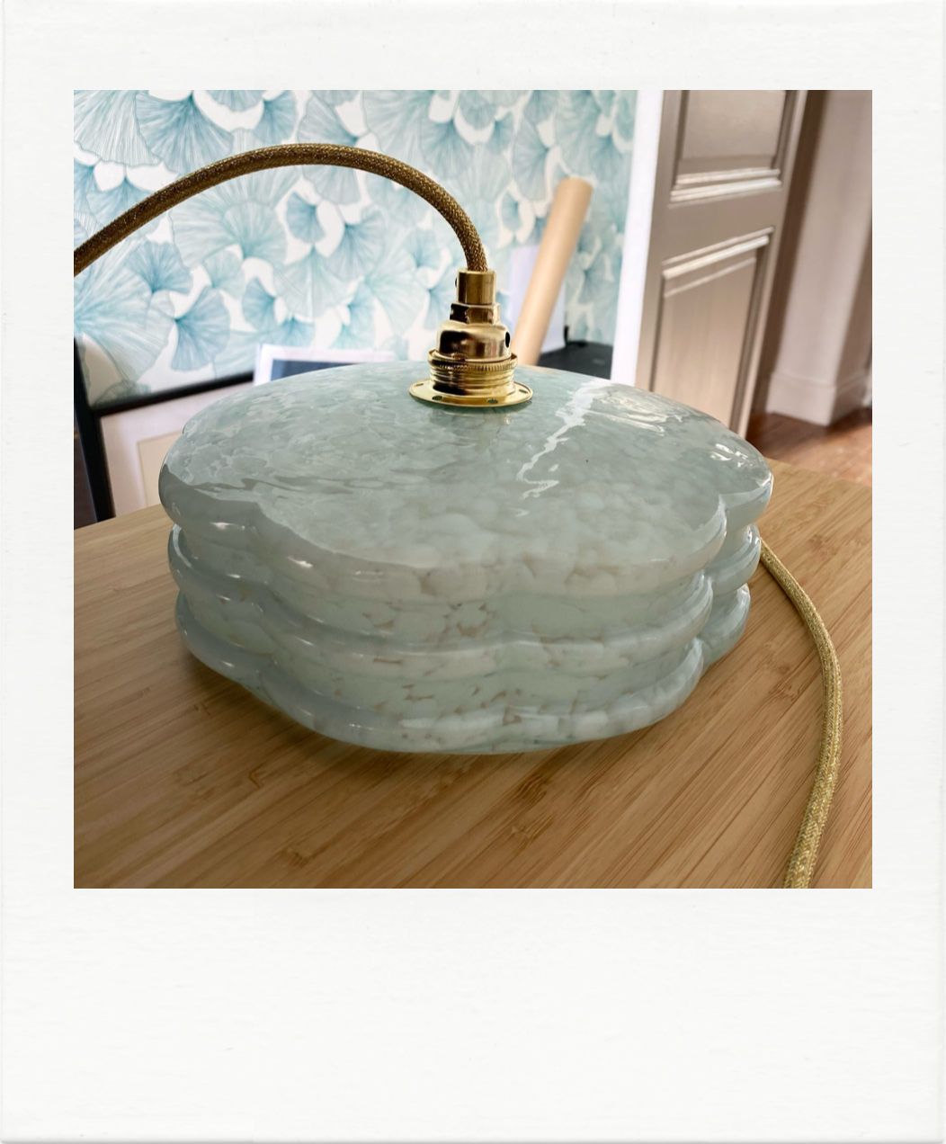 Pair of blue Clichy glass hanging lamps