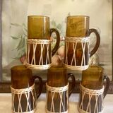 Amber glass and wicker lemonade set