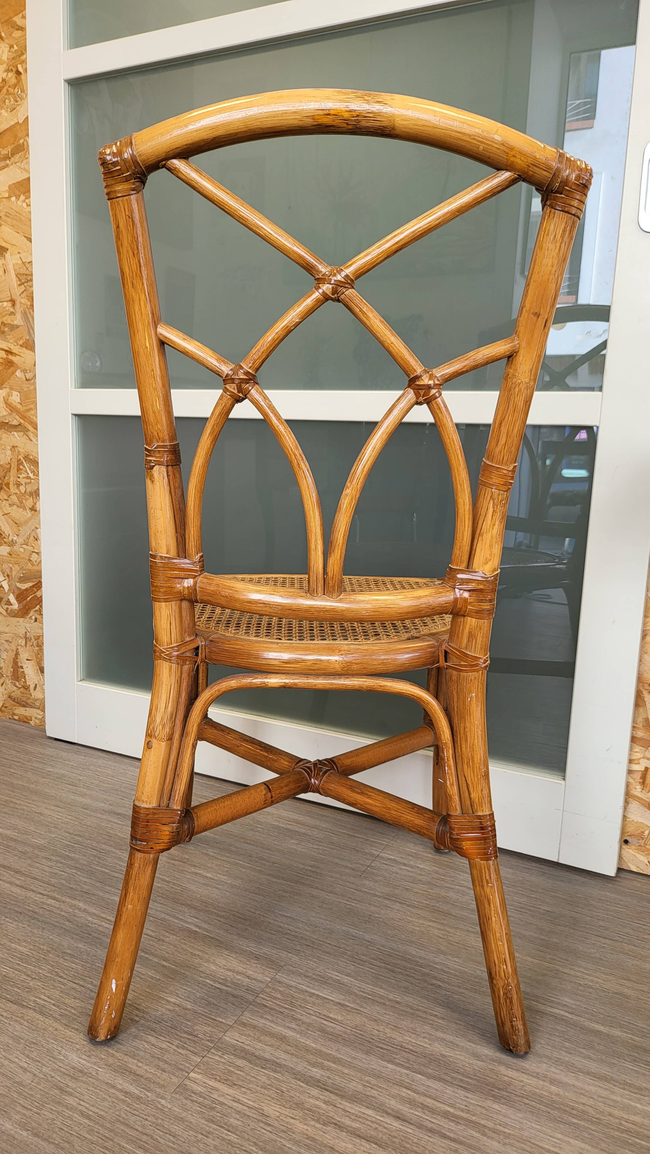 Bamboo and leather chair - 1960s - vintage - mid-century