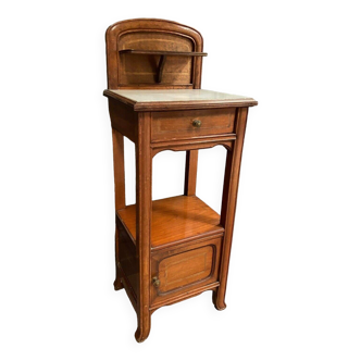 Bedside table in blond mahogany 1900 Art Nouveau white marble top