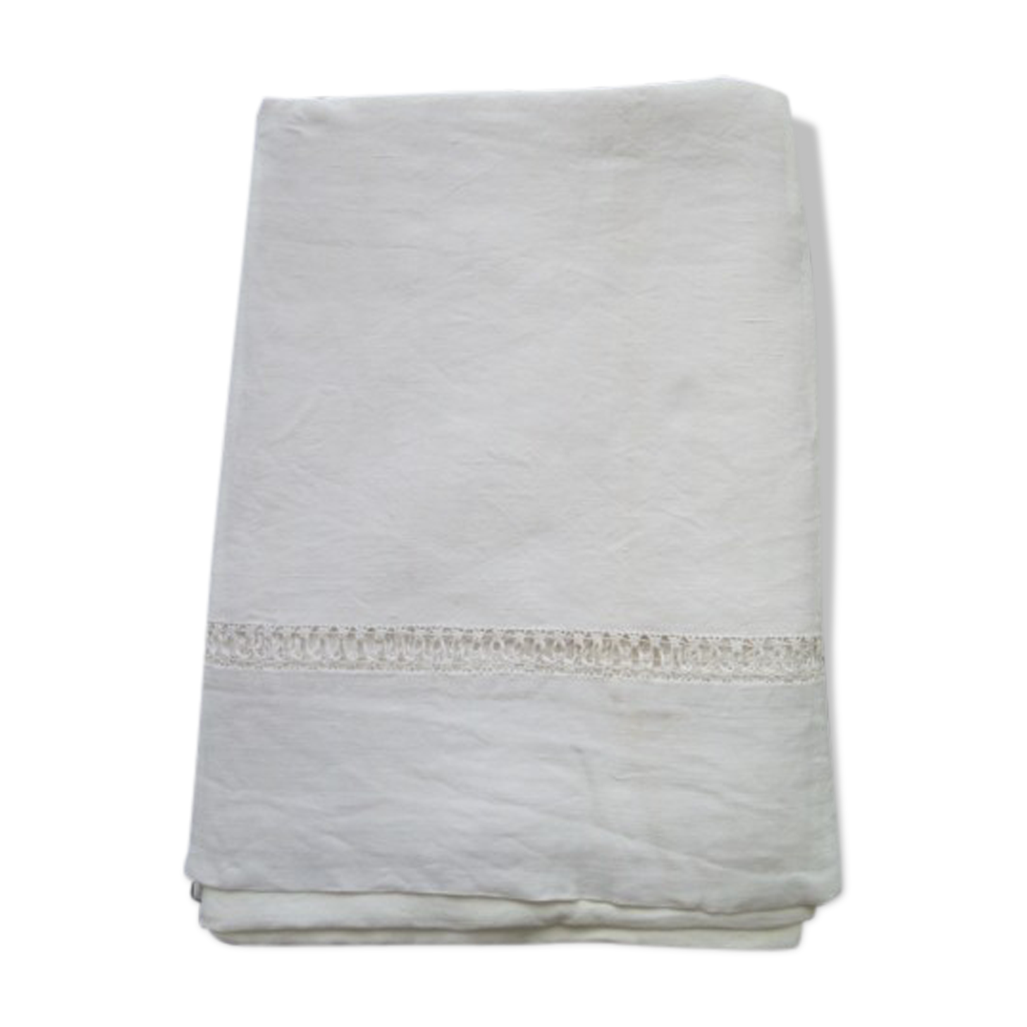 Antique linen sheet with a strip of embroidery with flanges 2.20x 3.20 m