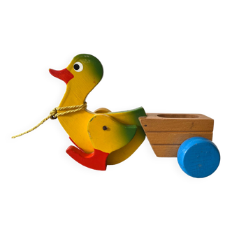 Pull toy, duck and small cart, origin Czechoslovakia, 1960s