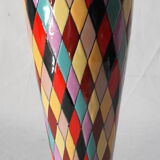 Italian ceramic vase with harlequin decor from the 50s