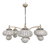 Lustre Bauhaus à 6 feux en verre marmoréen, Pays de l'Est vers 1950