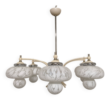 Lustre Bauhaus à 6 feux en verre marmoréen, Pays de l'Est vers 1950