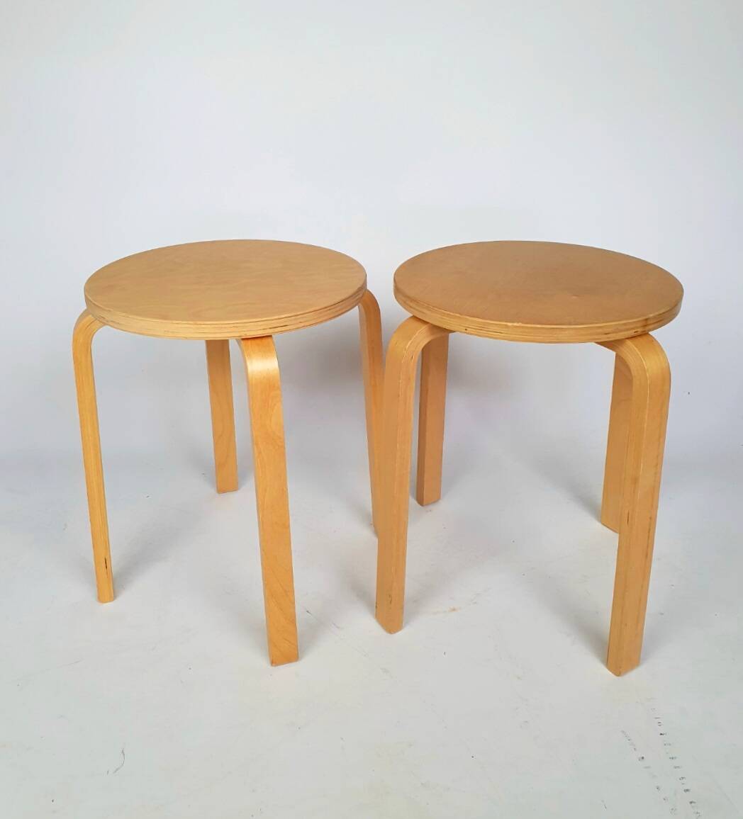Pair of vintage Ikea "Frosta" curved wooden stools