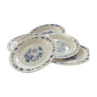 Assiettes dessert blanche motif floral bleu arcopal