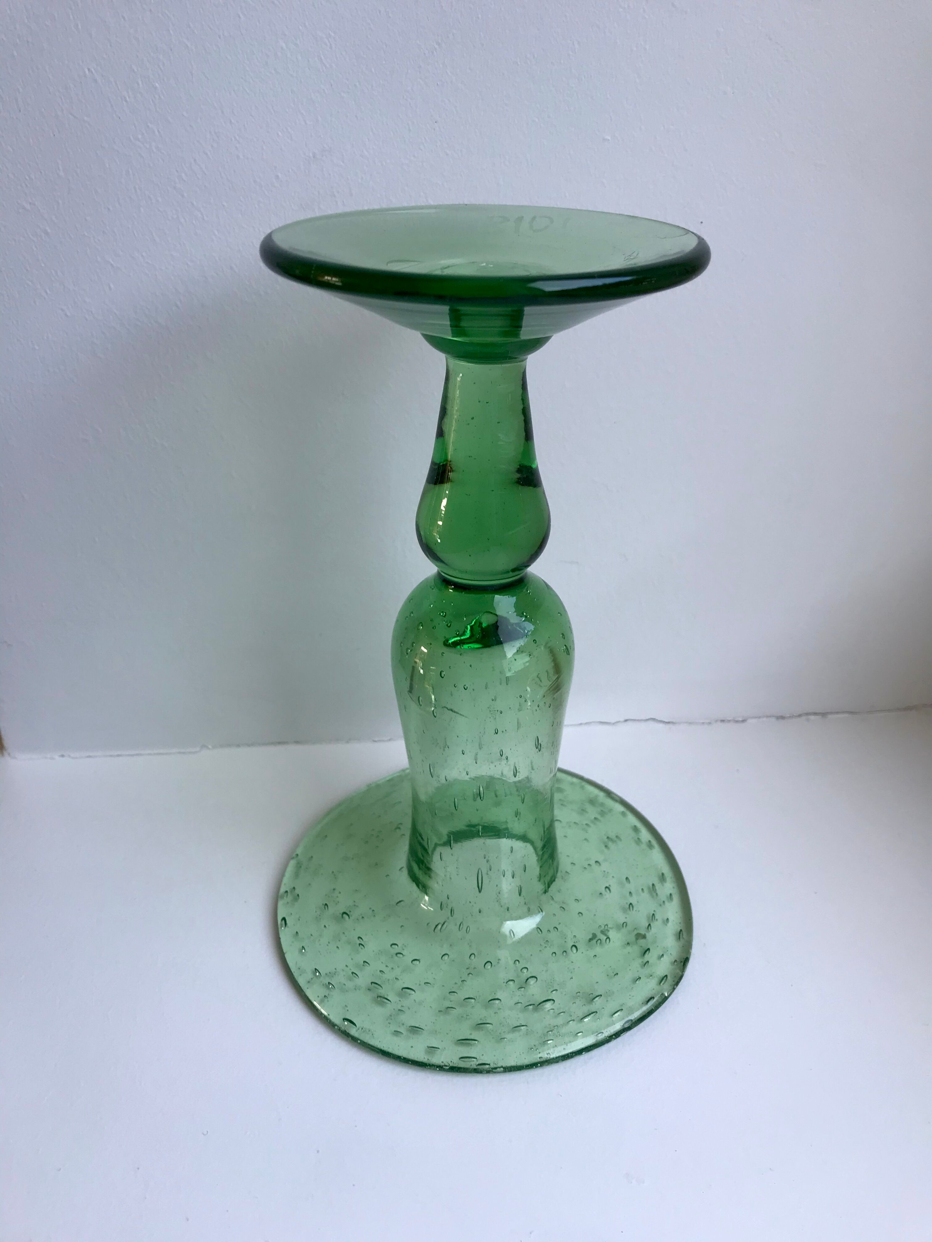 Biot bubble glass candle holder signed green years 60-70