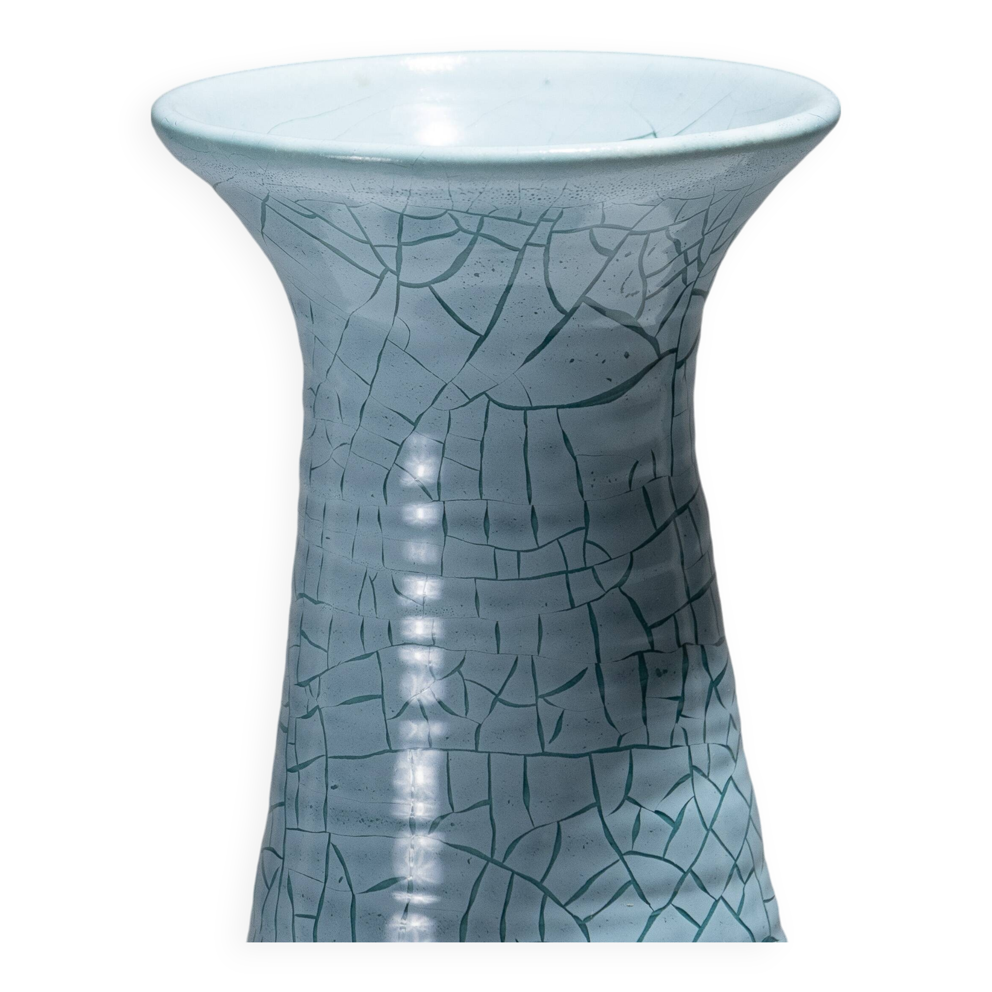 Turquoise ceramic conical vase, accolay, 1950s