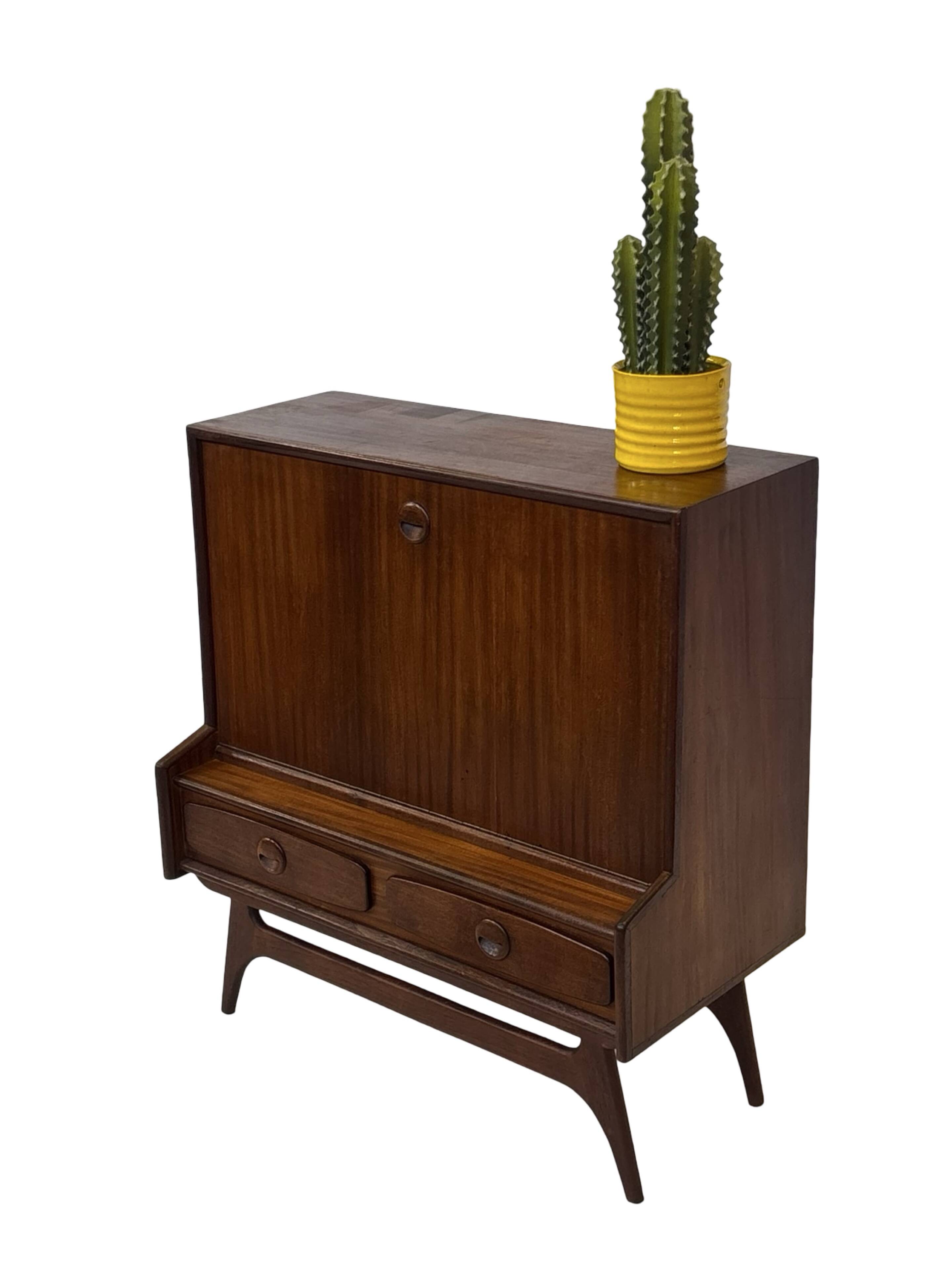 Vintage teak wall cabinet with flap door 1960s design wall unit