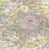 Old map of Paris and its surroundings late 19th century