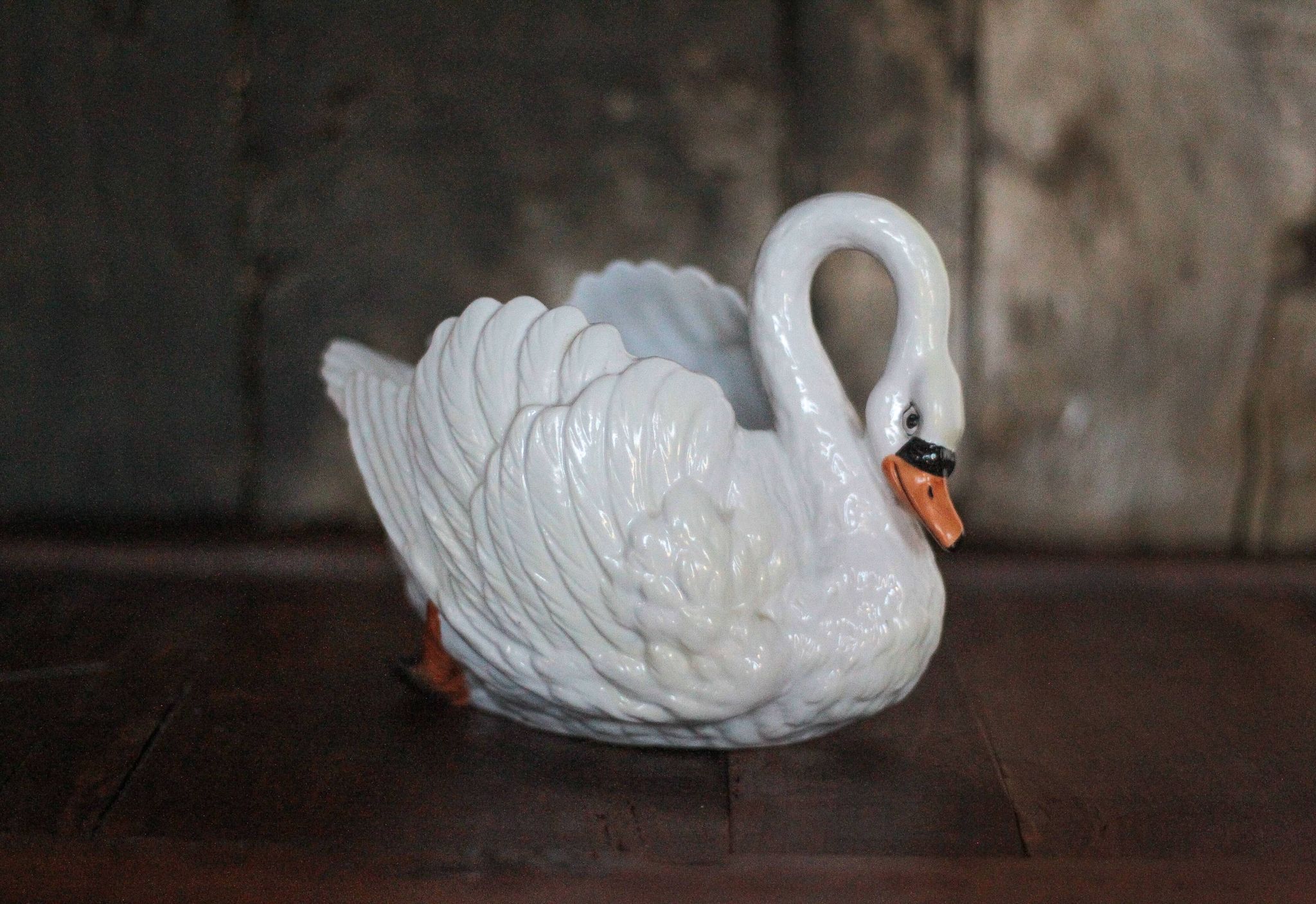 Jardinière céramique cygne, cache-pot cygne, vide poche